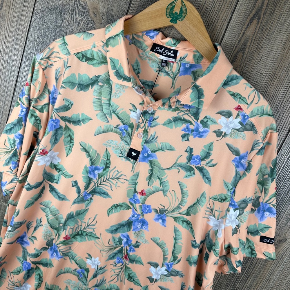 Bad Birdie Core Polo Shirt Golf Tropical Floral Fiesta NWT Men's Size XL